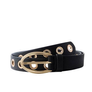 Mint Velvet Black Leather Gold Eyelet Belt